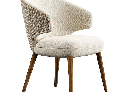 Elegant Modern Accent Chair With Beige Fabric Woven Back And Wooden Legs 3d model