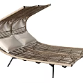 Woven Rattan Lounge Chair With Curved Design Light Cushions And Black Metal Legs