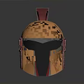 Golden Red Warrior Helmet With Silver Visor And Red Crest Design Details