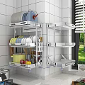 Stainless Steel Kitchen Wall Rack Organizing Dishes Utensils And Fresh Fruits