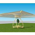 Modern Pergola with Metal Frame and Transparent Canopy Standing on Green Grassland Under Blue Sky