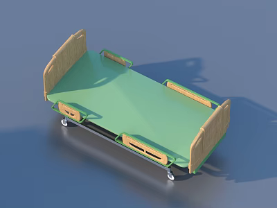 Green Bed With Wooden Frame And Mobile Wheels For Home Daily Use 3d model
