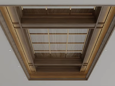 Classic Wooden Ceiling Design With Framed Grid Decorative Molding And Recessed Lighting 3d model