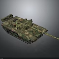 Detailed Military Tank Vehicle with Camouflage Pattern Gun Barrel and Tracks
