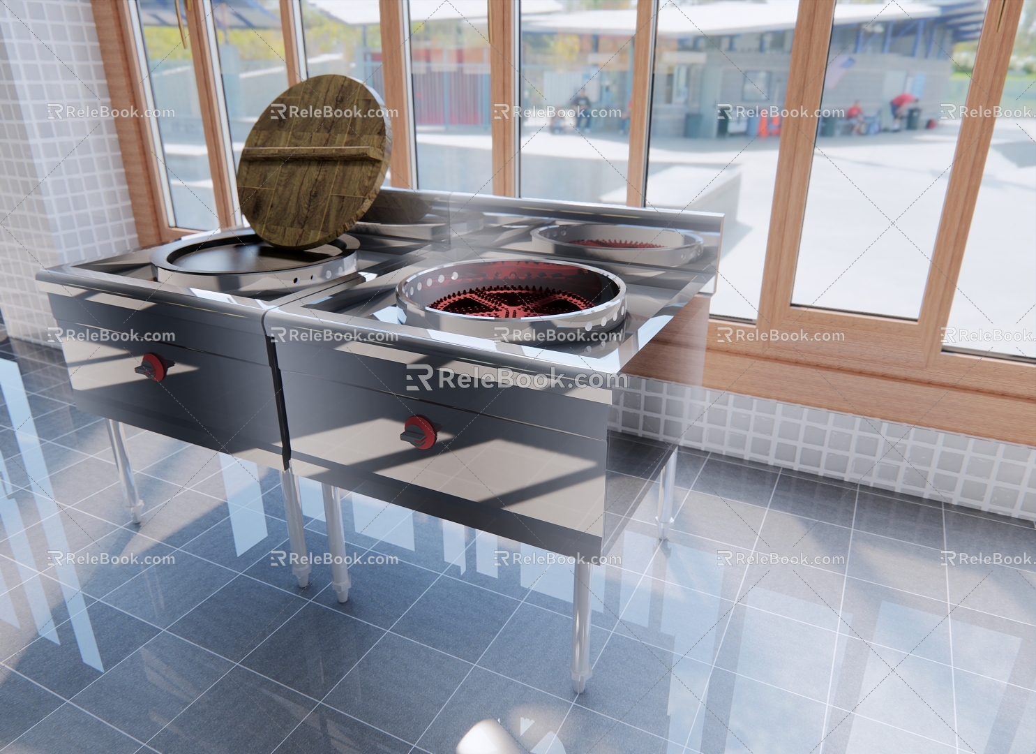 Gas frying stove with flameout protection 3d model