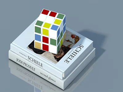 Stylish Pet Cabinet With Colorful Rubik's Cube On Stacked SCHIELE Books 3d model