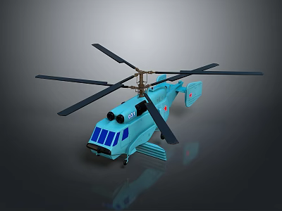 Light Blue Toy Helicopter Model Featuring Black Propellers Blue Windows And Red Markings 3d model