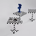 Black And White Checkerboard Pattern Side Tables With Modern Design Elements 3d model