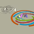 Colorful Circular Landscape Wall Design In Public Park With Pedestrians