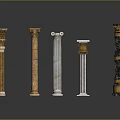 Five Classical Columns Display With Diverse Styles And Decorative Details