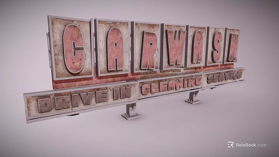 Rusty Metal Carwash Drive In Cleaning Service Sign With Vintage Letters 3d model 