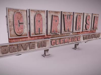 Rusty Metal Carwash Drive In Cleaning Service Sign With Vintage Letters 3d model