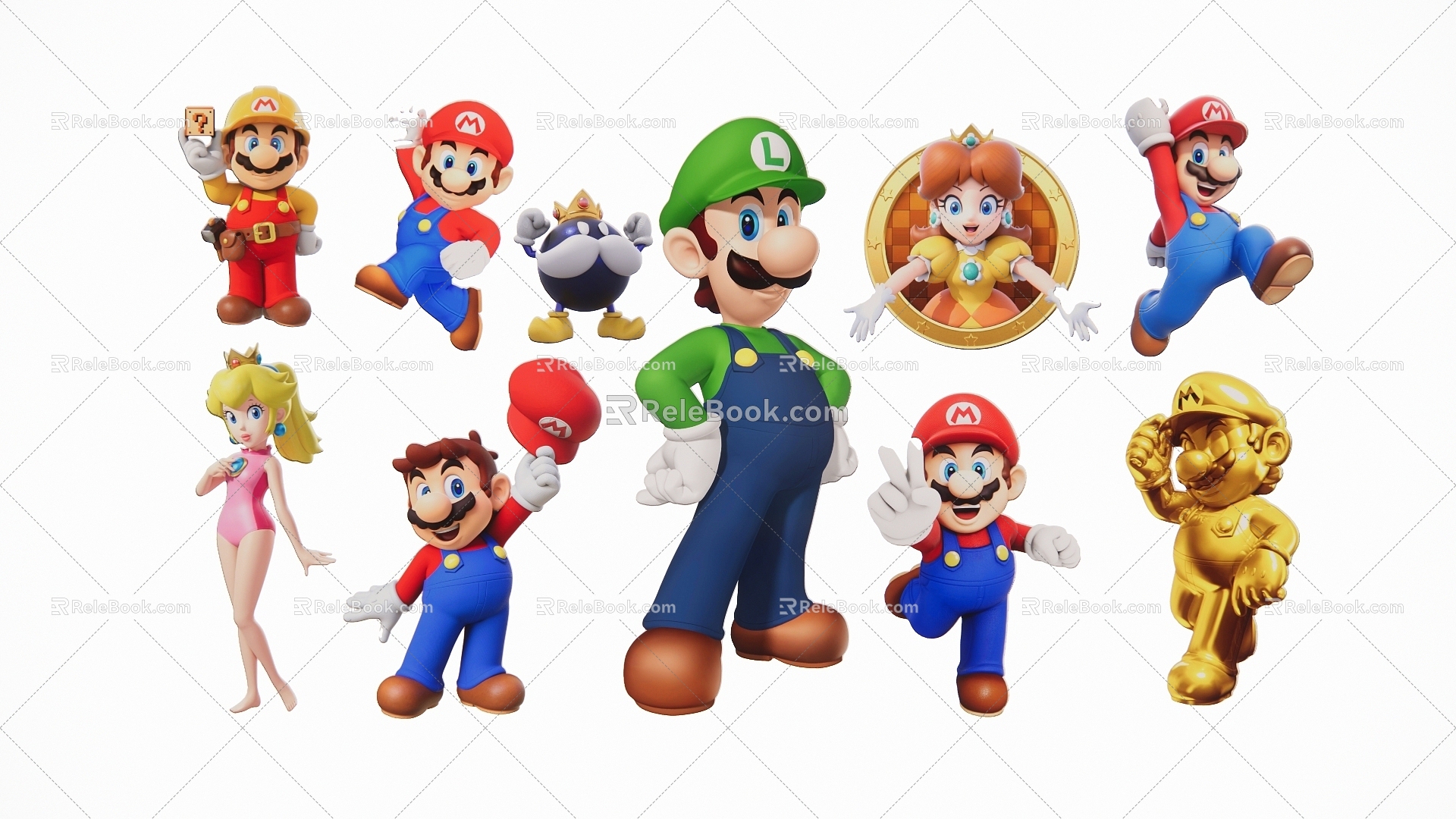 Modern 2D Super Mary Mario Cartoon Game Figure Character Silhouette 3d model