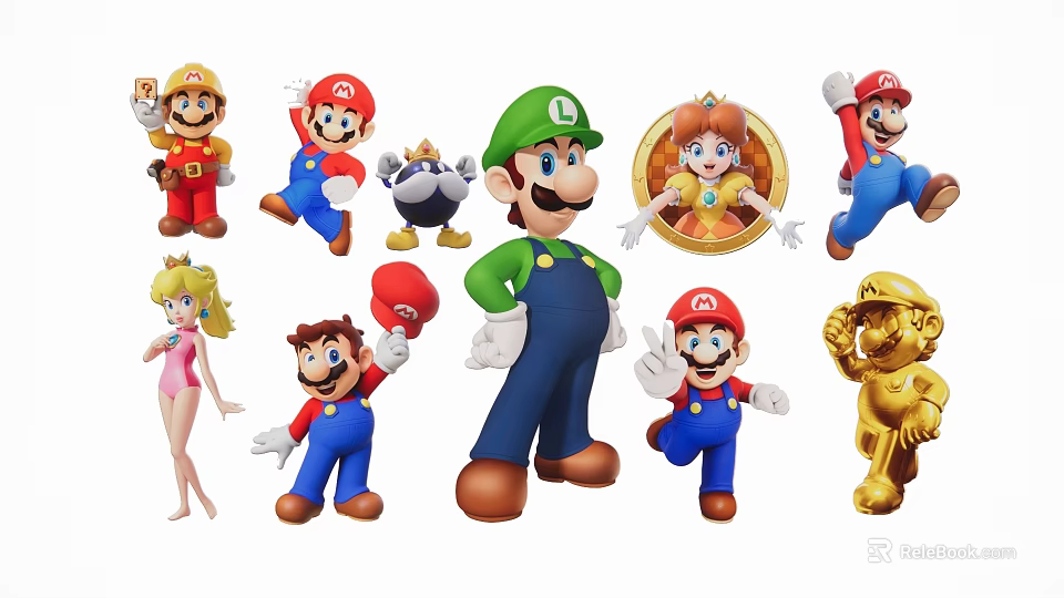 Cute Super Mario Characters Hanging Ornaments With Colorful Designs And Various Poses For Decor 3d model 
