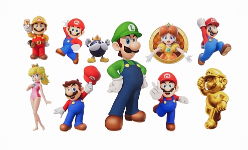 Modern 2D Super Mary Mario Cartoon Game Figure Character Silhouette 3d model