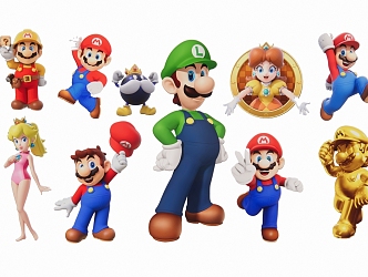 Modern 2D Super Mary Mario Cartoon Game Figure Character Silhouette 3d model