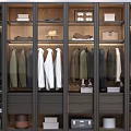 Organized Clothes in Modern Closet Featuring Hanging Garments Storage Cabinets Hats and Boxes