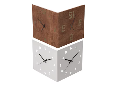 Wooden And Gray Cube Clock Wall Hanging With Multi Sided Decorative Design 3d model