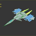 Futuristic Fighter Jet 3D Model With Sharp Nose Blue Wings And Yellow Thrusters 3d model
