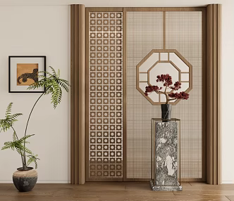 New Chinese Screen Wooden Screen Zen Screen 3d model