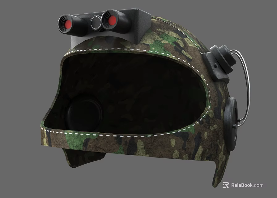 Camouflage Tactical Helmet With Night Vision Binoculars And Headphones 3d model 