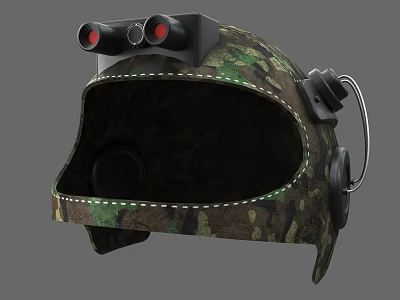 Camouflage Tactical Helmet With Night Vision Binoculars And Headphones 3d model
