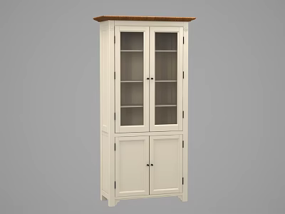 Elegant White Wine Cabinet With Glass Doors Wooden Top And Storage Shelves Classic Design 3d model