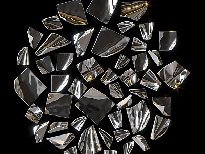 Stylish Circular Wall Decor With Irregular Geometric Glass Fragments On Black Background 3d model