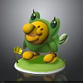 Cartoon Frog Character With Green Yellow Belly Big Eyes Wings On Base With Yellow Flower