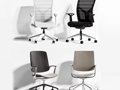 Modern Office Chairs With Mesh And Fabric Seats In Black White Gray Colors 3d model