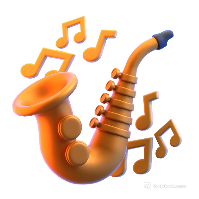 Vibrant Orange Saxophone Musical Instrument Design With Surrounding Music Notes 3d model 