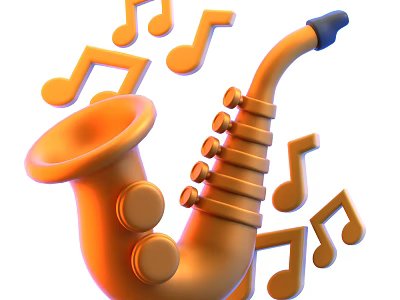 Vibrant Orange Saxophone Musical Instrument Design With Surrounding Music Notes 3d model