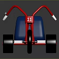 Red Frame Blue Seat Children's Tricycle With Black Tires White Grips And Number 11 On Frame
