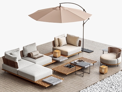 Minotti outdoor sofa coffee table combination umbrellas model