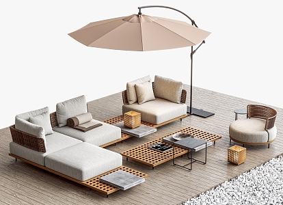 Minotti outdoor sofa coffee table combination umbrellas 3d model