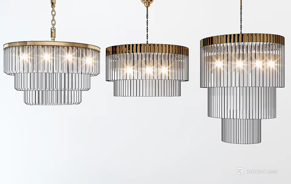 Modern Crystal Chandeliers With Metal Frames And Layered Illuminated Design 3d model 