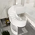 Contemporary Spiral Staircase Design With White Structure Marble Walls Open Space And Green Plant
