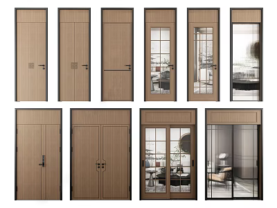 Modern Wooden Hinged Doors With Glass Panels And Interior Design Frames For Various Home Styles 3d model