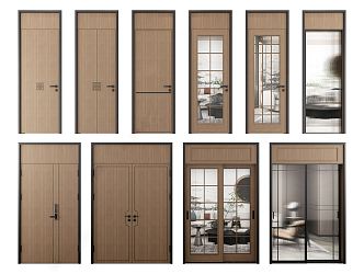 New Chinese style swing door set door single door double door sliding door combination glass door sliding door 3d model