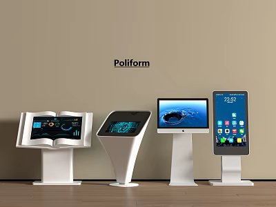 Modern Public Facility Interactive Information Kiosks With Various Design Bases And Digital Screens 3d model