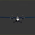 Modern Blue and White Passenger Plane with Twin Engine Blue Wings and Yellow Wingtips