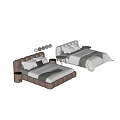 Modern Double Bed With Beige Upholstered Headboard White Bedding And Gray Throw Blanket