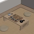 Japanese Style Room With Low Table Go Board Cushions And Tea Set
