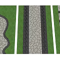 Garden Path Paving with Cracked Texture Curved Straight Stepped Designs Dark Borders and Green Lawn