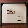 Stylish Archway Interior Featuring Pink Walls White Tiles Beige Wall Art And Wooden Floor
