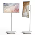 Vertical Display Home Appliances with White Stands Showing Colorful Wave And Tunnel Patterns