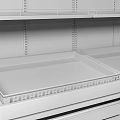 Wooden Display Shelves With Metal Frames Price Tags And Storage Drawers For Retail Store
