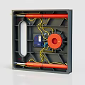 Gray Device Assembly With Red Pipes Yellow Wires Blue Card And Circular Component 3d model