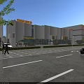 Modern Commercial Complex With Bright Exterior Retail Entrances Outdoor Seating And Pedestrians