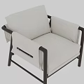 Modern Minimalist Leisure Chair With Black Metal Frame Light Fabric Upholstery And Wrapped Armrests